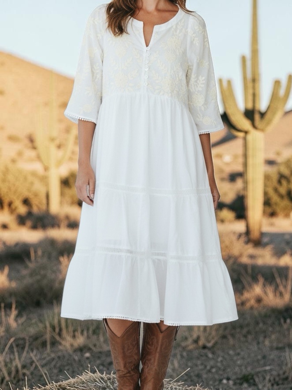 Eshakti Wayward Fancies Boho White Embroidered Midi Dress Sz M-8